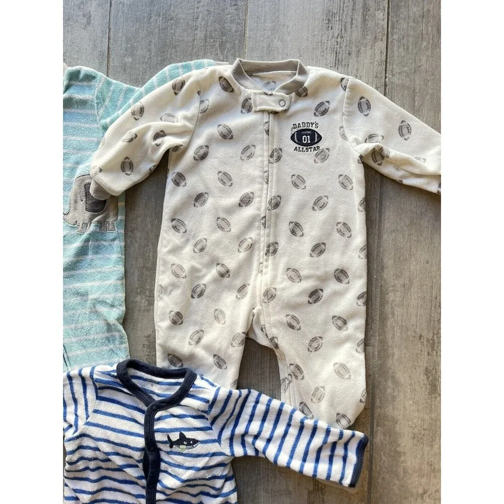Set of 3 Baby Boys Zip Sleeper Pajamas Pjs Fleece One Piece Outfit Coverall 9m